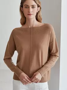 MOTF PREMIUM CASHMERE FINE KNIT BOAT NECK JUMPER - Brown - View 2