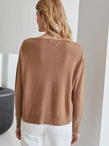 MOTF PREMIUM CASHMERE FINE KNIT BOAT NECK JUMPER - Brown - View 3