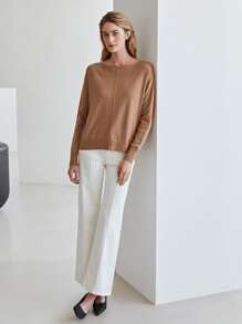 MOTF PREMIUM CASHMERE FINE KNIT BOAT NECK JUMPER - Brown - View 4