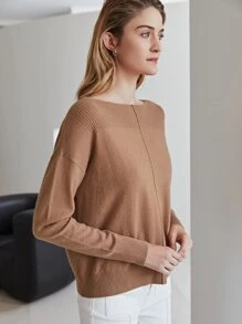 MOTF PREMIUM CASHMERE FINE KNIT BOAT NECK JUMPER - Brown - View 5