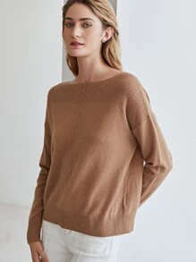 MOTF PREMIUM CASHMERE FINE KNIT BOAT NECK JUMPER - Brown - View 6