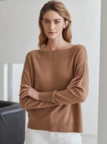 MOTF PREMIUM CASHMERE FINE KNIT BOAT NECK JUMPER - Brown - View 7