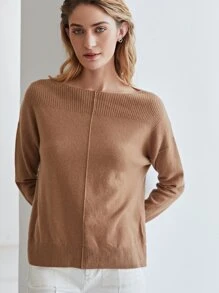 MOTF PREMIUM CASHMERE FINE KNIT BOAT NECK JUMPER - Brown - View 8