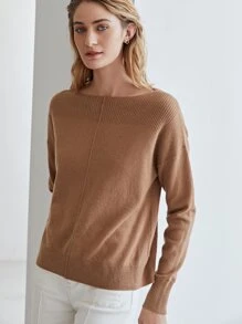 MOTF PREMIUM CASHMERE FINE KNIT BOAT NECK JUMPER - Brown - View 9