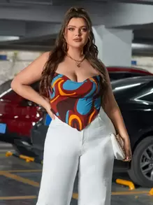 SHEIN Unity 大碼堆堆領圖案印花吊帶上衣 - 彩色 - 查看 1