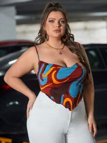 SHEIN Unity 大碼堆堆領圖案印花吊帶上衣 - 彩色 - 查看 3