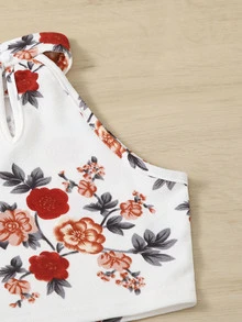 SHEIN Girls Floral Print Halter Top & Skirt Set - Multicolor - View 4