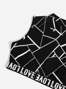 SHEIN Leap Crew Bộ hai mảnh Gái Ruy băng Lá thư Giải trí - màu đen - Xem 3