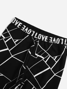 SHEIN Leap Crew Bộ hai mảnh Gái Ruy băng Lá thư Giải trí - màu đen - Xem 4