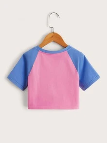 SHEIN Girls Floral & Slogan Graphic Raglan Sleeve Top - Multicolor - View 2