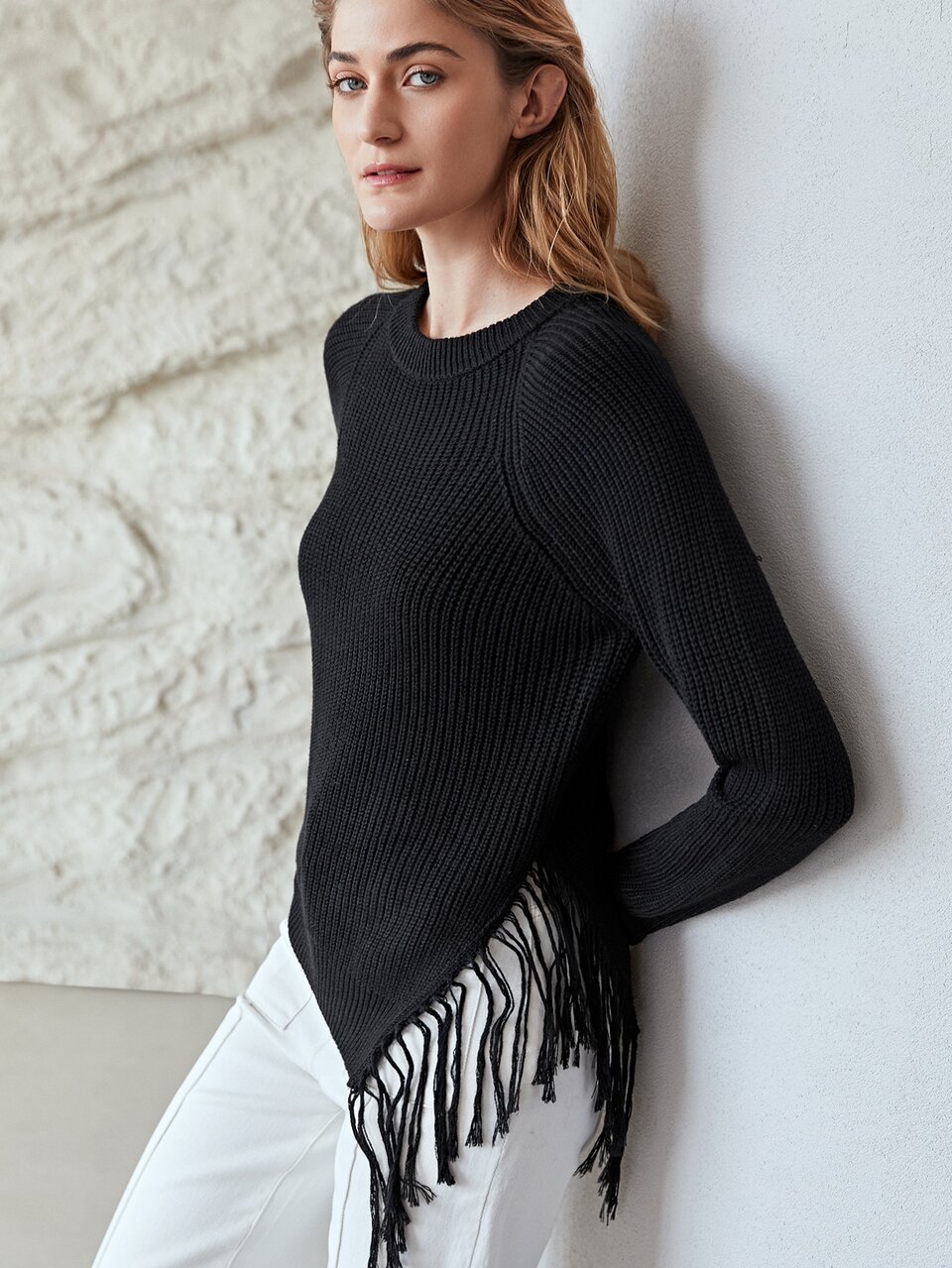 MOTF WOOL MIX FRINGE SWEATER