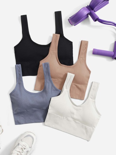 4 pièces Brassière de sport soutien moyen sans couture