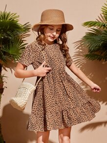 SHEIN Vestido para niña preadolescente con estampado completo y espalda con detalle de llave - Multicolor - Ver 5