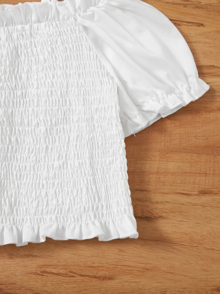 Niñas Blusa con fruncido ribete de hombros descubiertos - Blanco - Añade 3