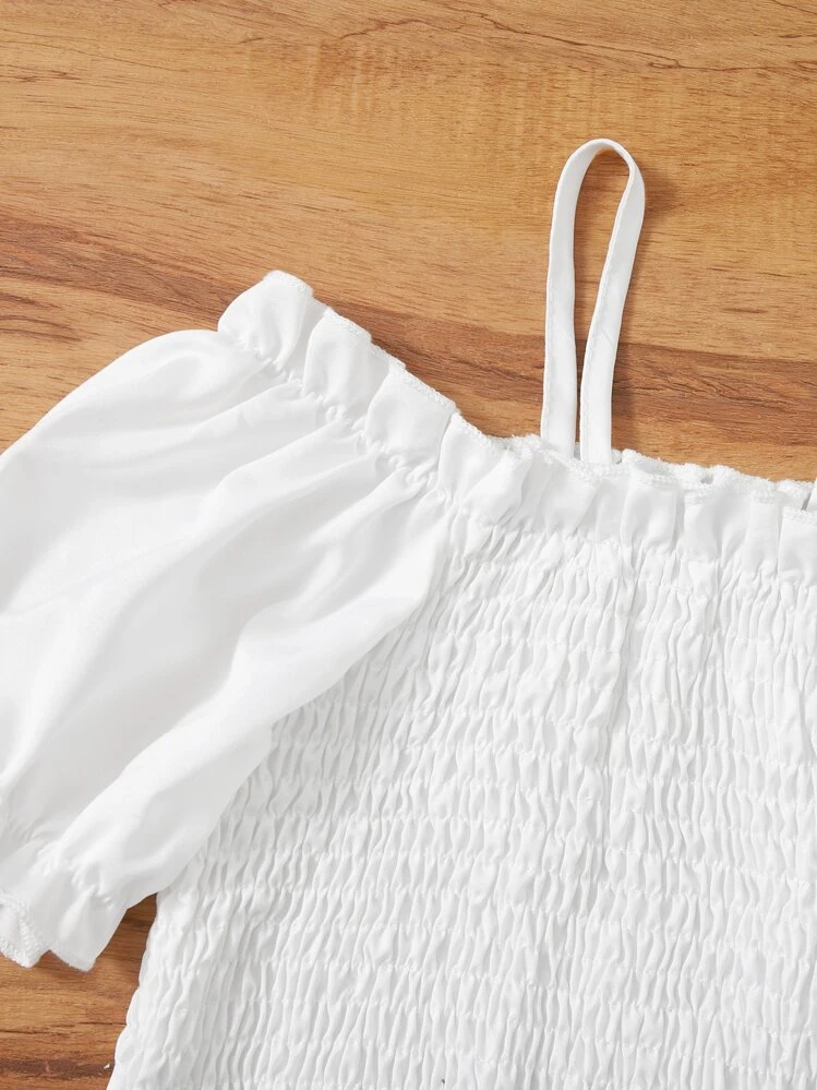 Niñas Blusa con fruncido ribete de hombros descubiertos - Blanco - Añade 4