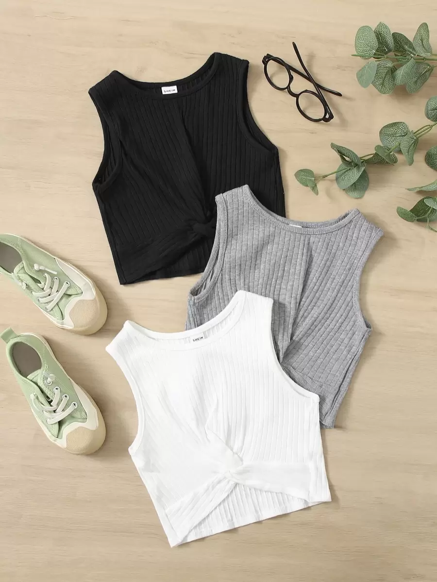 SHEIN Áo tank top 3 chiếc cho bé gái (kiểu vặn phía trước) - Nhiều màu - Xem 1