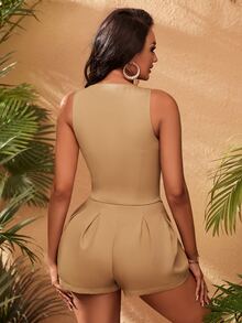 SHEIN SXY Áo khoác  âu phục nữ Nút phía trước màu trơn Gợi cảm - Màu Khaki - Xem 2