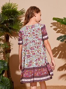 SHEIN Đầm Gái Viên lá sen Hoa Boho - Nhiều màu - Xem 2