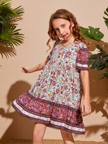 SHEIN Đầm Gái Viên lá sen Hoa Boho - Nhiều màu - Xem 3