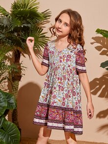 SHEIN Đầm Gái Viên lá sen Hoa Boho - Nhiều màu - Xem 4