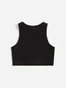 SHEIN Girls Bone Print Crop  Tank Top - Black - View 2