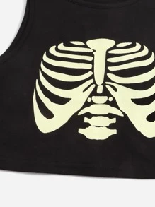SHEIN Girls Bone Print Crop  Tank Top - Black - View 3