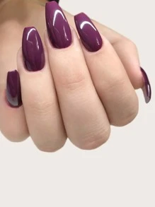 Elegant And Classic Ballet Style 24 Pieces Set Long Coffin Shape Monochrome Glossy Series Nail Patch With Jelly Glue And Nail File Suitable For Outdoor Activities, Casual, Parties, Dance Parties And Daily Wear - Purple - View 1