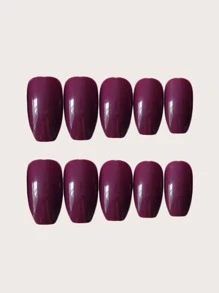 Elegant And Classic Ballet Style 24 Pieces Set Long Coffin Shape Monochrome Glossy Series Nail Patch With Jelly Glue And Nail File Suitable For Outdoor Activities, Casual, Parties, Dance Parties And Daily Wear - Purple - View 5