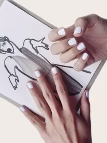 Nail Nina 24pcs Short Square Frosted Matte Finish Solid Color Artificial Nails, Include Adhesive Jelly Glue And Nail File, Suitable For Picnic, Leisure, Entertainment, Party, Dance, Daily Wear - White - View 1