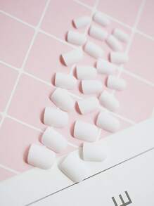 Nail Nina 24pcs Short Square Frosted Matte Finish Solid Color Artificial Nails, Include Adhesive Jelly Glue And Nail File, Suitable For Picnic, Leisure, Entertainment, Party, Dance, Daily Wear - White - View 2