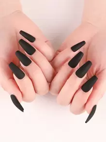 Nail Nina 24pcs Long Coffin Fake Nail & 1pc Nail File & 1sheet Tape - Black - View 1