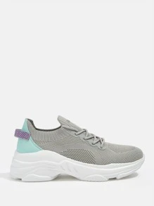 Cuccoo Knit Detail Lace-up Front Breathable Running Shoes - Grey - View 5