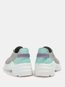 Cuccoo Knit Detail Lace-up Front Breathable Running Shoes - Grey - View 7