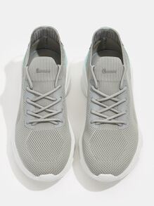 Cuccoo Knit Detail Lace-up Front Breathable Running Shoes - Grey - View 8