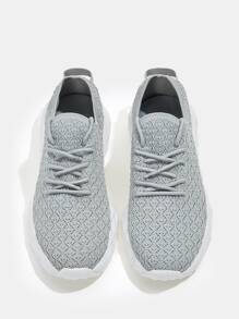 CUCCOO BASICS Knit Detail Lace-up Front Breathable Running Shoes - Grey - View 5