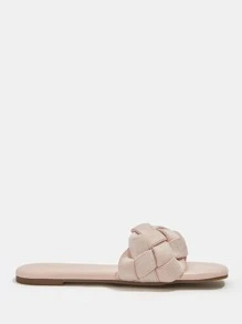 Braided Detail Slide Sandals - Dusty Pink - View 4