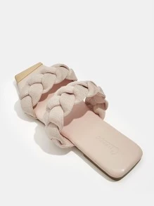 Metal Decor Braided Detail Slide Sandals - Apricot - View 5