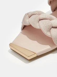 Metal Decor Braided Detail Slide Sandals - Apricot - View 3