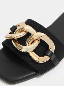 CUCCOO BIZCHIC 女士鞋黑色方头户外链条装饰拖鞋凉鞋夏季度假鞋夏季促销返校鞋大学生鞋优雅基础款商务休闲商务时尚万圣节圣诞节秋季 - 黑色 - 查看 3