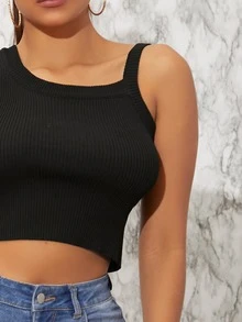 Top de cuello asimétrico tejido de canalé - Negro - Ver 4