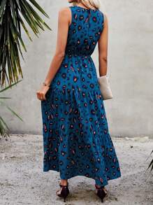 SHEIN LUNE Leopard Sleeveless Ruffle Hem A-line Dress