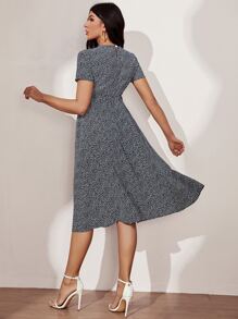 SHEIN LUNE All Over Print A-line Dress - Black and White - View 2