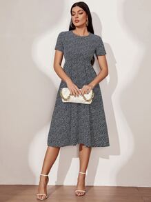 SHEIN LUNE All Over Print A-line Dress - Black and White - View 3