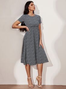 SHEIN LUNE All Over Print A-line Dress - Black and White - View 5