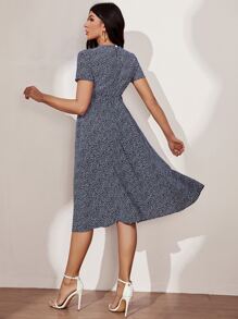 SHEIN LUNE All Over Print A-line Dress - Navy Blue - View 2