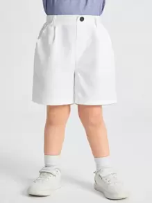 SHEIN Leap Crew Young Boy Solid Wide Leg Shorts - White - View 1