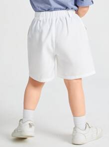 SHEIN Leap Crew Young Boy Solid Wide Leg Shorts - White - View 2