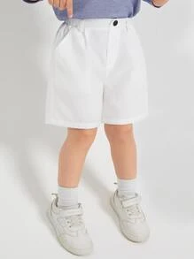 SHEIN Leap Crew Young Boy Solid Wide Leg Shorts - White - View 4