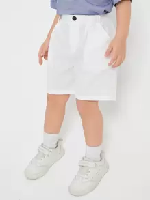 SHEIN Leap Crew Young Boy Solid Wide Leg Shorts - White - View 5