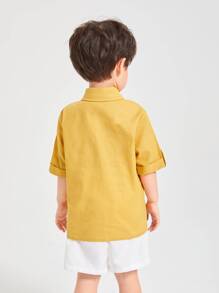 SHEIN 小男童捲邊袖襯衫 - 芥末黃 - 查看 2